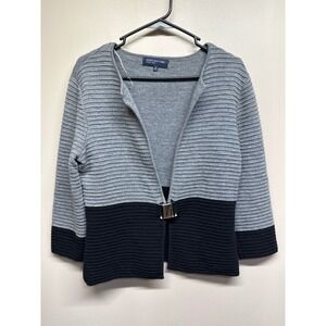 Jones New York Signature Cardigan Sweater women gray black ribbed closure Medium